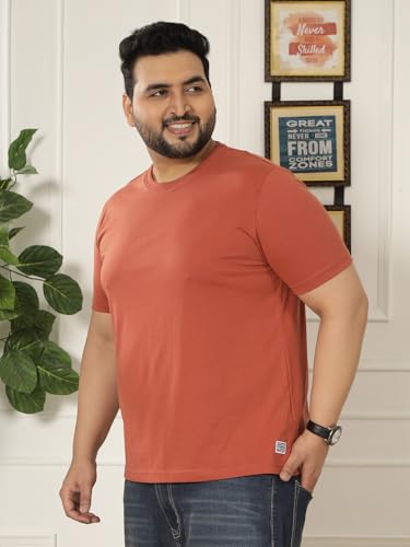 JOHN PRIDE Plus Size Men Regular Fit Solid Short Sleeves Rust Round Neck T-Shirt (JPTSR3501T_7XL_Rust)