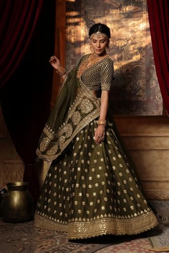 Women's Silk Lehenga Embroidered with Aari and Thread work