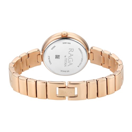 Titan Raga Allure with White Mother of Pearl Dial Rose Gold Brass Solid Link Strap Watch for Women - 2787WM01