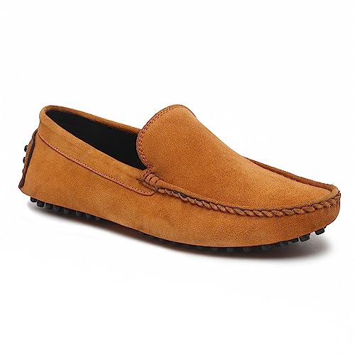 LOUIS STITCH Men's Loafers Casual Shoes | Italian Suede Leather Moccasins | Slip-On for Business, Formal, Parties, Everyday Wear | Solid Tiger Tan | UK Size 7 (LSITSUPTB-)