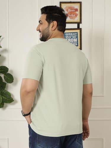 JOHN PRIDE Plus Size Men Regular Fit Printed Short Sleeves Green Round Neck Stretchable T-Shirt (JPTSR32461_5XL_Green)