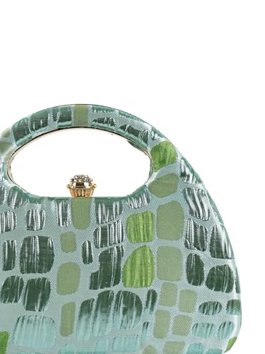 THE TAN CLAN Coral Arc Clutch Bag for Women | Structured Arc-Shape Evening Bag | Green Colour | Party & Wedding Clutch Purse