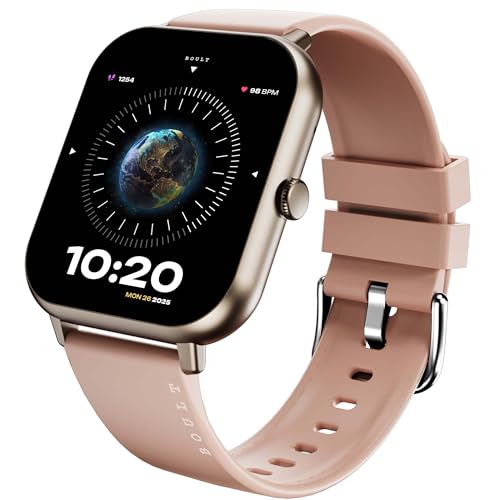 Boult Drift+ Smart Watch 1.85''HD Screen, Bluetooth Calling, IP68, 500 Nits Brightness,150+ Watchfaces, AI Voice Assistant, SpO2 Monitoring, 100+ Sports Mode Smartwatch (Peach Fuzz)