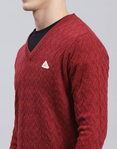 Monte Carlo Plum Self Design V Neck Pullover | Warm Woolen Pullover for Men | Soft Comfortable Knitted Winter Wear Sweater for Men's