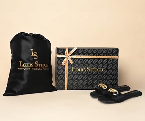 LOUIS STITCH Women’s One strap Flat Sandals | Open Toe Black Comfortable Sandal | LSOF-FI05-SLBSJB | UK-5