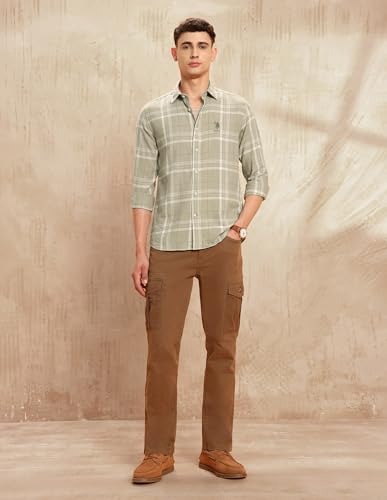 U.S. Polo Assn. Denim Co. Men's Checkered Slim Fit Shirt (UDSHT1964_Khaki