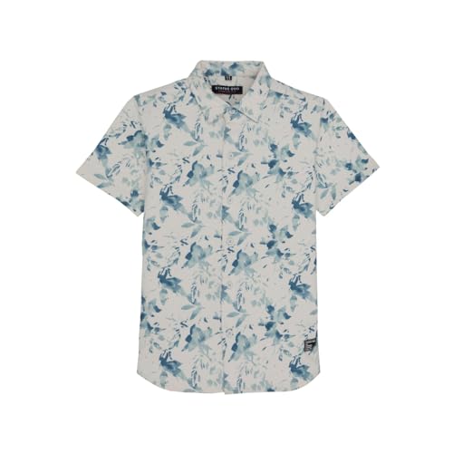 Status Quo Boys Graphic Print Collared Neck Half Sleeves Regular Fit Shirt | 95% Polyester 5% Spandex | Blue | 16 Years Size