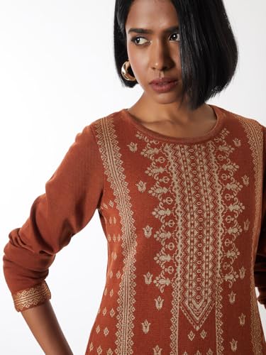 Max Women Embroidered Straight Winter Kurta (Orange_S)