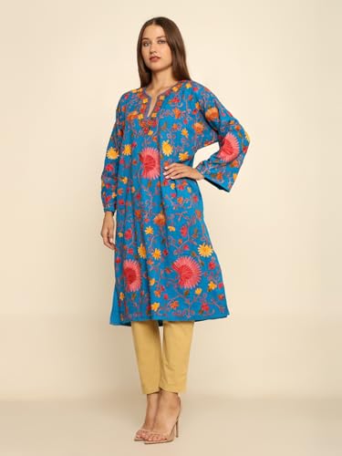 CRAFTBAZAR Women Kashmiri Full Regular Embroidered Woolen Relaxed Fit Kurti (FEROZI)