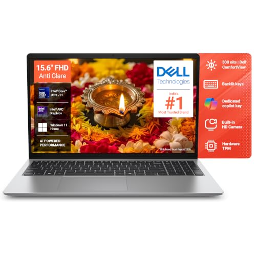 Dell 15 Ai Powered Laptop, Intel® Core™ Ultra 7 255H Processor, 16GB DDR5 RAM, 512GB SSD, 15.6" FHD Anti-Glare Display, Backlit Keyboard, Dedicated Copilot Key, Silver, Win11 Home + MSO H&S'24, 1.66kg
