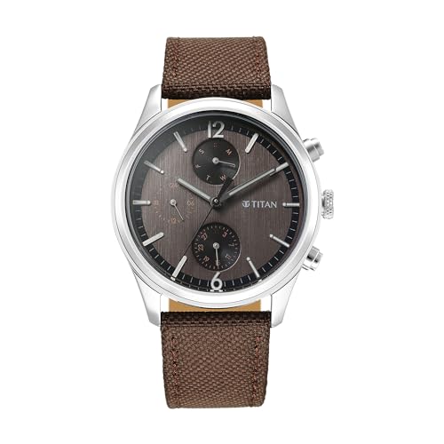 Titan Wrist with Quartz Multifunction Brown Dial Brown Leather Strap Watch for Men - NT1805SL12