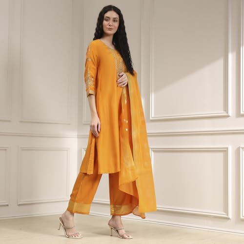 Biba Women's Blended Kurta Set (SKDASRT30458AW25ORG_Orange