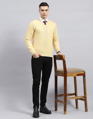 Monte Carlo Mens Beige Self Design V Neck Full Sleeve Pullover (1236031VN-2682-42)