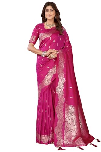 SGF11 Women's Kanjivaram Pure Soft Silk Saree With Unstitched Blouse Piece (Pink)