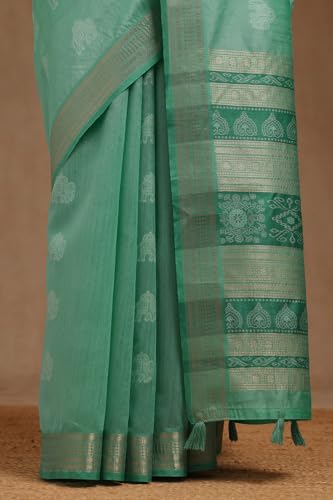 Soch Womens Turquoise Blue Tussar Woven Design Saree