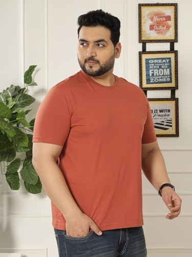 JOHN PRIDE Plus Size Men Regular Fit Solid Short Sleeves Rust Round Neck T-Shirt (JPTSR3501T_7XL_Rust)