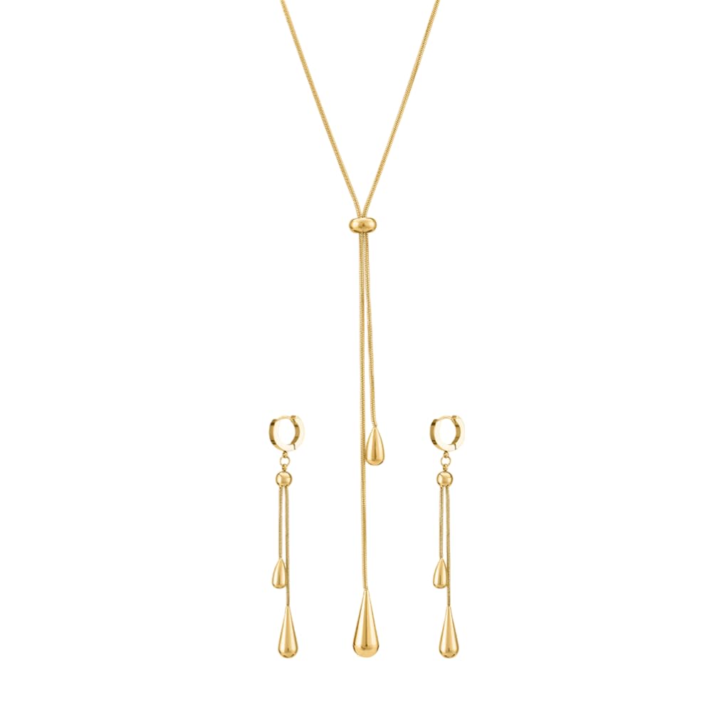 PALMONAS Dangling Teardrop Necklace & Earring Jewellery Set For Women | Gift For Women & Girls