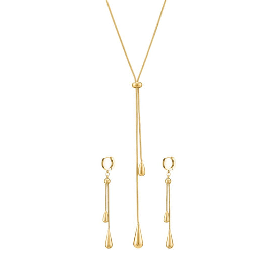 PALMONAS Dangling Teardrop Necklace & Earring Jewellery Set For Women | Gift For Women & Girls