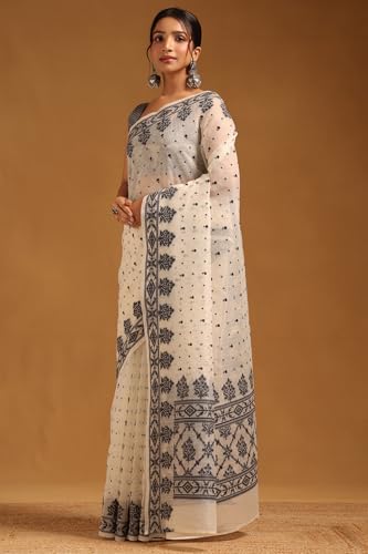 Soch Womens Cream Kota Floral Emrboidered Saree