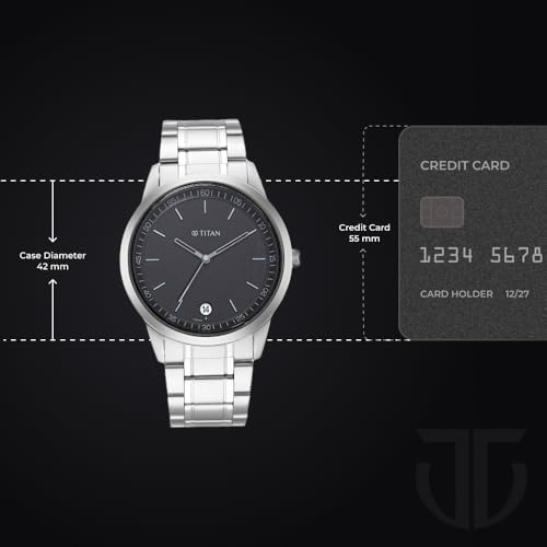 Titan Minimalist Quartz Analog With Date Anthracite Dial Silver Metal Strap Watch for Men - NP1806SM02