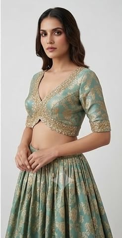 Women's Sea Green Floral Printed Anarkali Dress with Shrug, L