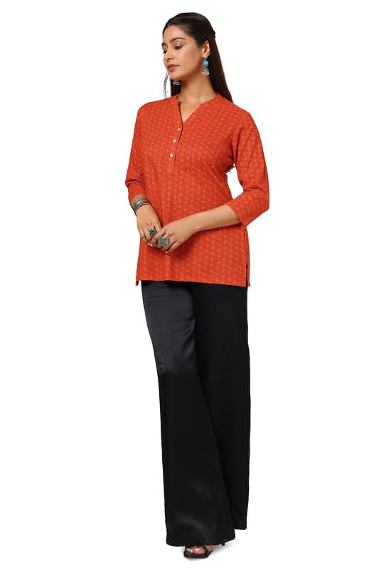 Soch Womens Orange Cotton Blend Abstract Print Tunic