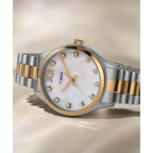 TIMEX Legacy Analog Watch for Women with Mother of Pearl White Round Dial & Multicolor Stainless Steel Bracelet Band Water Resistant Women's Wrist Watches - TW2W85500UJ