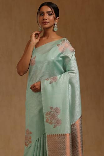 Soch Womens Powder Blue Tussar Zari Woven Saree