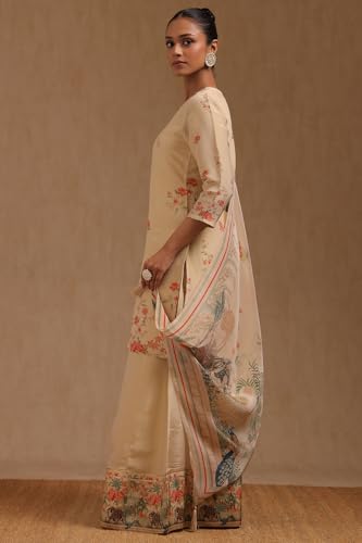 Soch Womens Beige Tissue Floral Print Suit Set With Zari