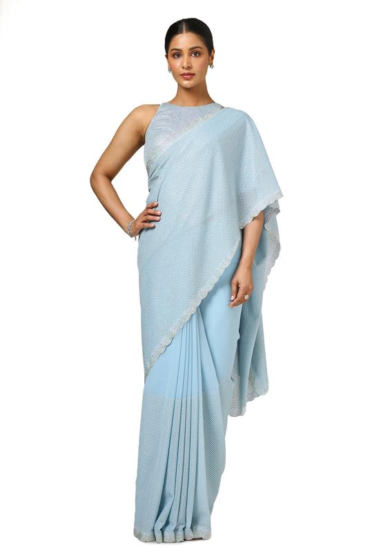 Soch Womens Powder Blue Georgette Embellished Saree With Sequins