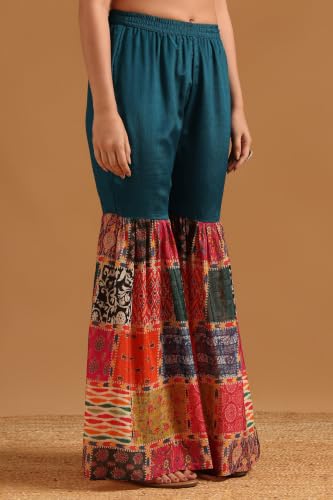 Soch Womens Teal Viscose Blend Ethnic Motifs Zari Embroidered Salwar Suit With Sequin