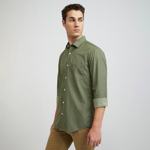 Color Plus Men's Full Sleeve Tailored Fit Medium Green Casual Shirt