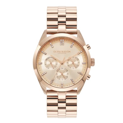 Olivia Burton City Classic Qtz Multifunction Light Rose Gold Round Dial Women's Watch|Ionic Plated Rose Gold Steel Material|Rose Gold Color Band - 24000190