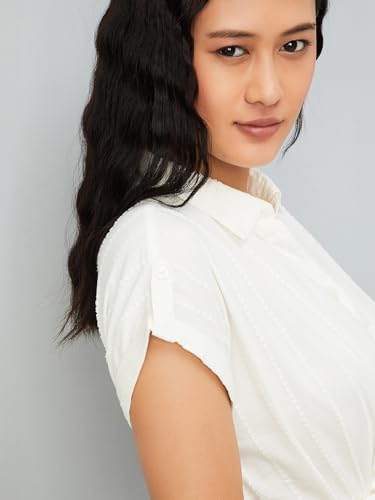 Max Women's Cotton A-Line Below The Knee Dress (EC58002_Off White