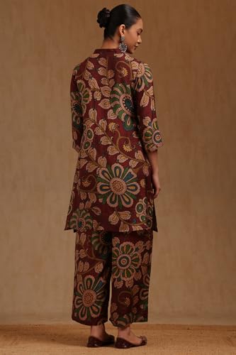 Soch Womens Wine Muslin Kalamkari Print Co-Ord Set With Beads