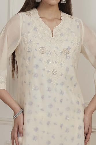 Biba Women White Poly Chanderi Straight Suit Set_36