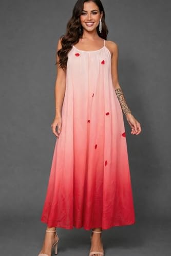 JR Urban Women’s Summer Long Dress | Red Ombre Sleeveless Maxi Dress | Lightweight Flowy Beach Dress | Free Size