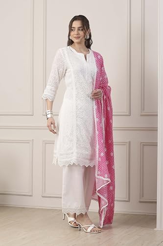Biba Women White Cotton Straight Suit Set_38