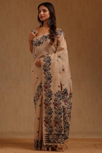 Soch Womens Beige Tussar Woven Design Saree