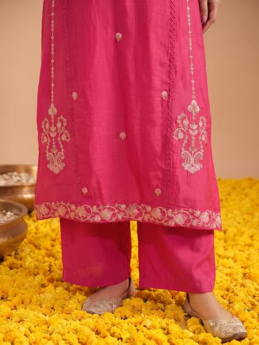Varanga women's pink mul chanderi kurta set with chiffon dupatta