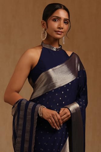 Soch Womens Navy Blue Georgette Zari Woven Saree