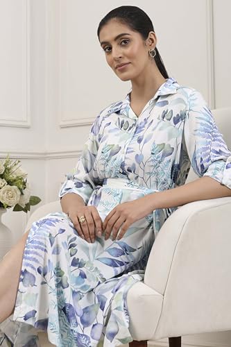 Biba Women Blue Viscose Rayon A-Line Dress_42