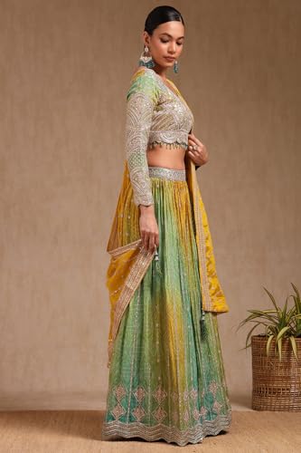 Soch Womens Green Viscose Bandhani Print Lehenga Choli With Zari