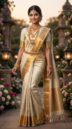 VFCollections - NITA AMBANI - BANARASI GOLDEN EMBOSSED PREMIUM SOFT TISSUE SILK SAREE (VFC649-2)