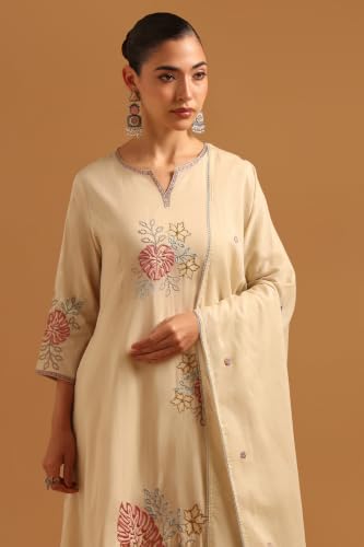 Soch Womens Beige Cotton Solid Thread Work Salwar Suit