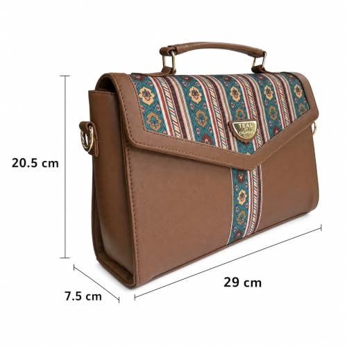 TEAL BY CHUMBAK Botanical Bail Flap Handbag for Women - Brown Polyester Flap Handbag with Adjustable Strap, 4.5L Storage | Snap Button Closure Sling Purse | Gifts for Women, Ladies Purse