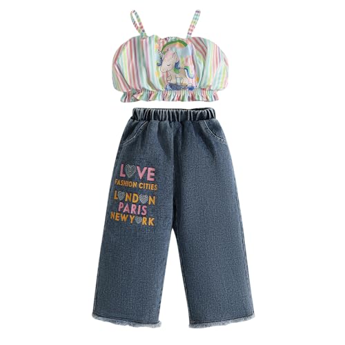 Hoscotch Girls Stripes Multi Sleeveless Jeans Set For Ages (2-3 Years)