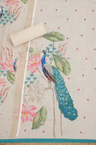 Soch Womens Beige Linen Shimmer Botanical Print Unstitch Dress Material With Sequins