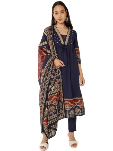 Max Women Printed A-line Kurta Set(Blue_S)