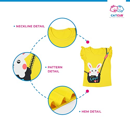 CATCUB Girl's Cotton Top & Shorts/hot Pants(CC-190-1-2; Yellow; 12-24 Months)